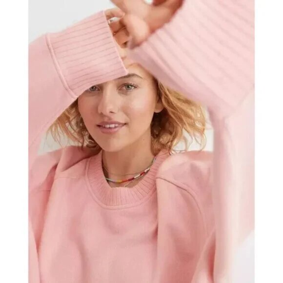 Aerie Down to Earth Slouchy Oversized Crewneck Pullover Sweatshirt Pink XL $69 - Picture 2 of 15